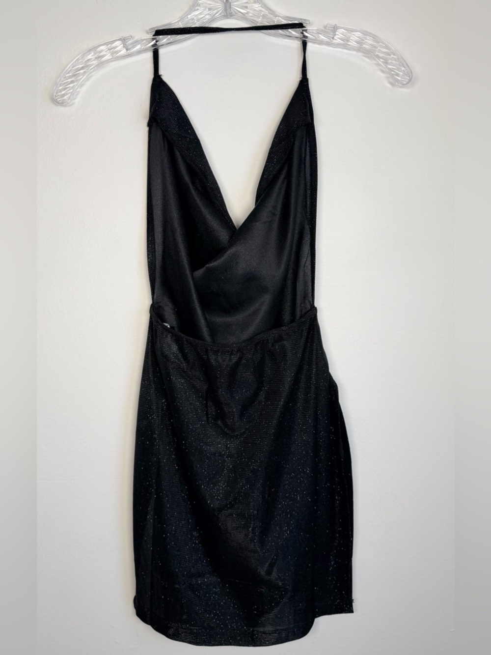 SHEIN Sparkling Black Halter Top with Cascading Deep Cowl Neckline - Picture 6 of 11